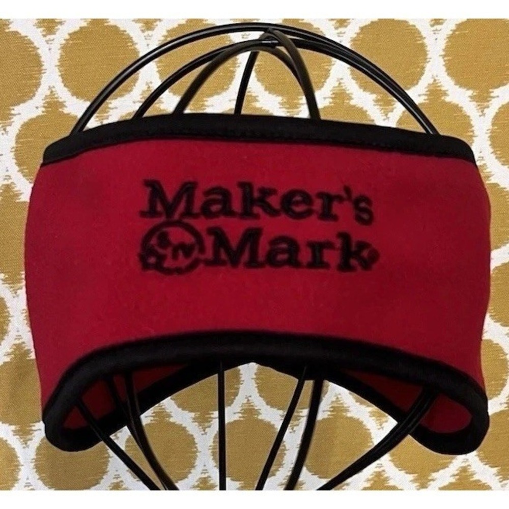 Maker's Mark Bourbon Fleece Ear Warmers OS Embroidered Headwear Red Black Trim